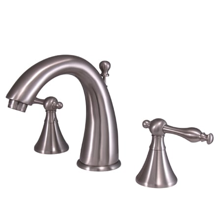 Elements Of Design Double Handle 8" to 16" Widespread Bathroom Faucet with Naples Lever Handles and Brass Drain Assembly from the Los Angeles Collection Satin Nickel
