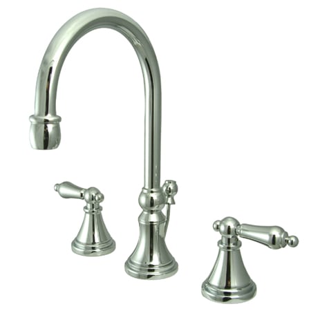 Elements Of Design Double Handle 8" to 16" Widespread Bathroom Faucet with American Lever Handles and Brass Drain Assembly from the Madison Collection Chrome