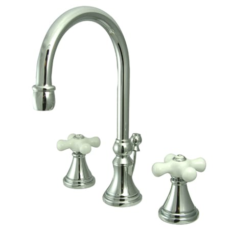 Elements Of Design Double Handle 8" to 16" Widespread Bathroom Faucet with Porcelain Cross Handles and Brass Drain Assembly from the Madison Collection Chrome