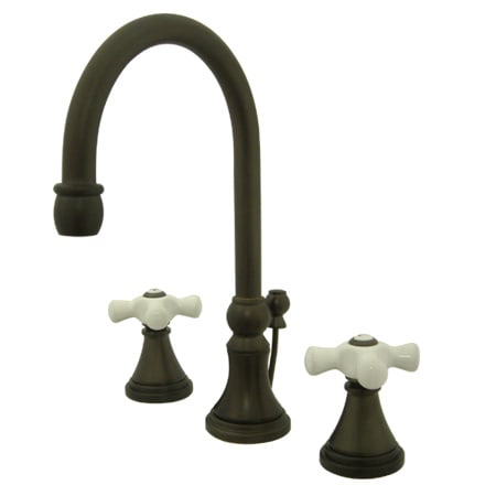 Elements Of Design Double Handle 8" to 16" Widespread Bathroom Faucet with Porcelain Cross Handles and Brass Drain Assembly from the Madison Collection Oil Rubbed Bronze