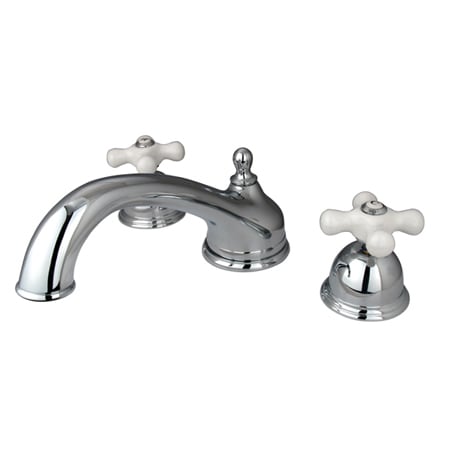 Elements Of Design Double Handle Deck Mounted Roman Tub Filler with Porcelain Cross Handles from the Chicago Collection Chrome
