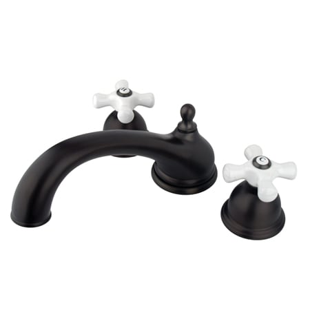 Elements Of Design Double Handle Deck Mounted Roman Tub Filler with Porcelain Cross Handles from the Chicago Collection Oil Rubbed Bronze