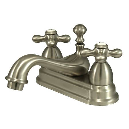 Elements Of Design Double Handle 4" Centerset Bathroom Faucet with American Cross Handles and Brass Drain Assembly from the Chicago Collection Satin Nickel