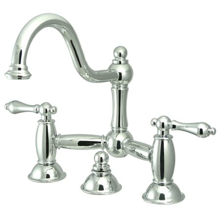 Elements Of Design Double Handle 8" Center Bridge Bathroom Faucet with American Lever Handles and Drain Assembly Rod from the Chicago Collection Chrome