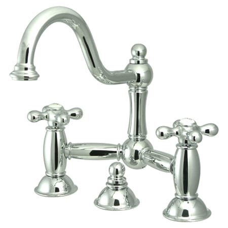 Elements Of Design Double Handle 8" Center Bridge Bathroom Faucet with American Cross Handles and Drain Assembly Rod from the Chicago Collection Chrome