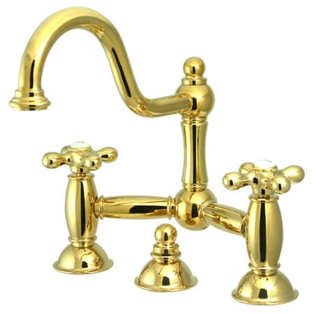 Elements Of Design Double Handle 8" Center Bridge Bathroom Faucet with American Cross Handles and Drain Assembly Rod from the Chicago Collection Polished Brass (PVD)