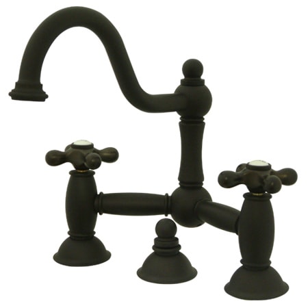 Elements Of Design Double Handle 8" Center Bridge Bathroom Faucet with American Cross Handles and Drain Assembly Rod from the Chicago Collection Oil Rubbed Bronze