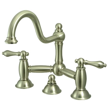 Elements Of Design Double Handle 8" Center Bridge Bathroom Faucet with American Lever Handles and Drain Assembly Rod from the Chicago Collection Satin Nickel