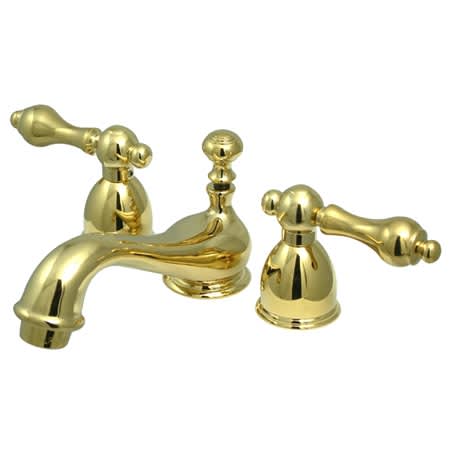 Elements Of Design Double Handle 4" to 8" Mini Widespread Bathroom Faucet with American Lever Handles and Drain Assembly from the Chicago Collection Polished Brass (PVD)