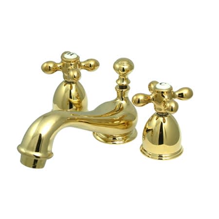 Elements Of Design Double Handle 4" to 8" Mini Widespread Bathroom Faucet with American Cross Handles and Drain Assembly from the Chicago Collection Polished Brass (PVD)
