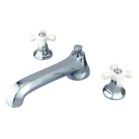 Elements Of Design Double Handle Widespread Deck Mounted Roman Tub Filler with Porcelain Cross Handles from the New York Collection Chrome