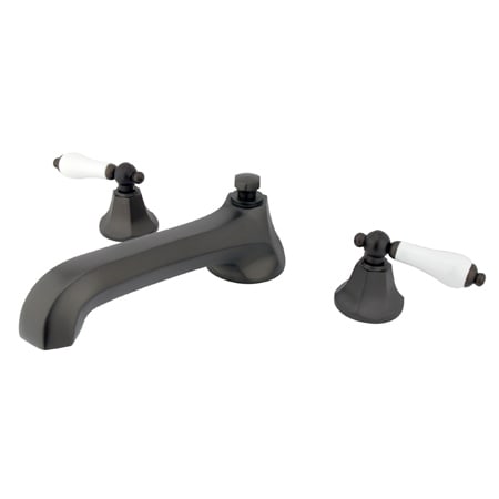 Elements Of Design Double Handle Widespread Deck Mounted Roman Tub Filler with Porcelain Lever Handles from the New York Collection Oil Rubbed Bronze
