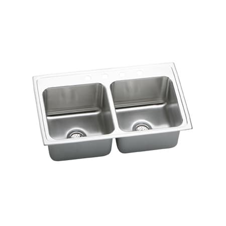 Elkay Lustertone 29" Drop In Double Basin Stainless Steel Kitchen Sink 1 Faucet Hole