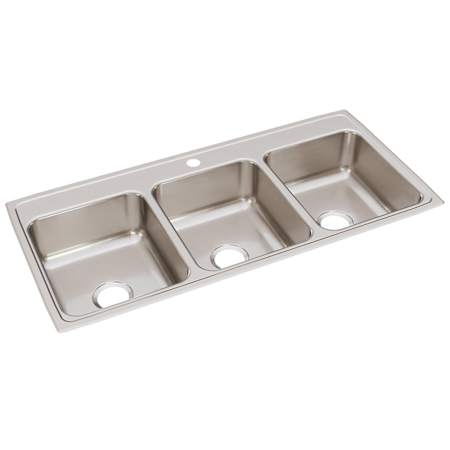 Elkay Lustertone 46" Drop In Triple Basin Stainless Steel Kitchen Sink 1 Faucet Hole