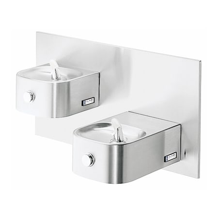 Elkay ADA Wall Mount Bi-Level Soft Sides Fountain with Prepped Glass Filler and Cane Apron Stainless Steel