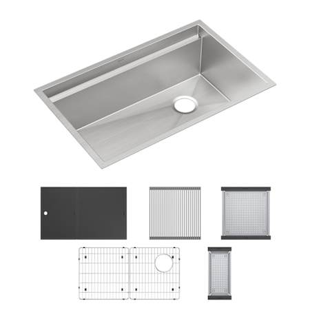 Elkay Circuit Chef 32-1/2" Undermount Single Basin Stainless Steel Kitchen Sink with Basin Rack, Colander and Cutting Board Stainless Steel / Black