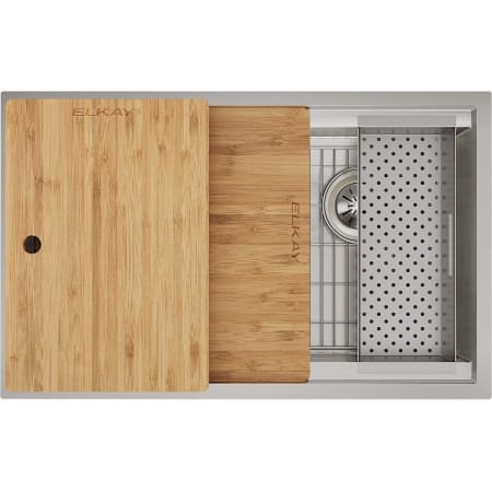 Elkay Circuit Chef 32-1/2" Undermount Single Basin Stainless Steel Kitchen Sink with Basin Rack, Colander and Cutting Board Stainless Steel / Cherry