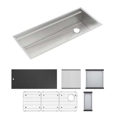 Elkay Circuit Chef 45-1/2" Undermount Single Basin Stainless Steel Kitchen Sink with Basin Rack, Colander and Cutting Board Stainless Steel / Black