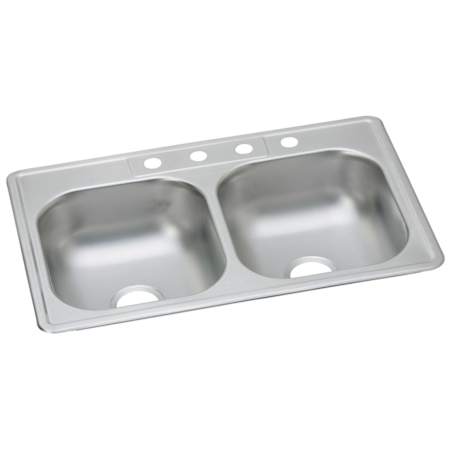 Elkay Dayton 33" Drop In Double Basin Stainless Steel Kitchen Sink 1 Faucet Hole