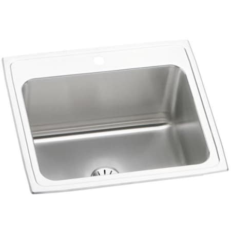 Elkay Lustertone 25" Drop In Single Basin Stainless Steel Kitchen Sink with Basket Strainer 1 Faucet Hole