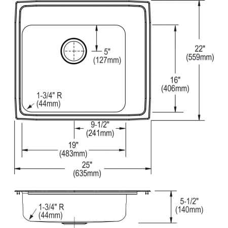 Elkay-DRKAD252255R-Specification Image