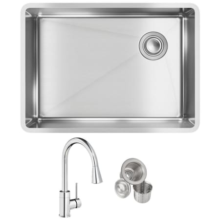 Elkay Crosstown 25-1/2" Undermount Single Basin Stainless Steel Kitchen Sink with Single Hole 1.8 GPM Pull Down Kitchen Faucet - Includes Basket Strainer Stainless Steel Sink / Chrome Faucet