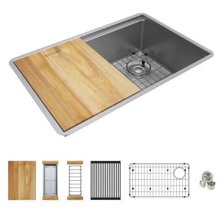 Elkay Crosstown 28-1/2" x 18-1/2" x 8-1/2" Single Bowl Undermount Sink Kit - 18 Gauge Workstation Polished Satin