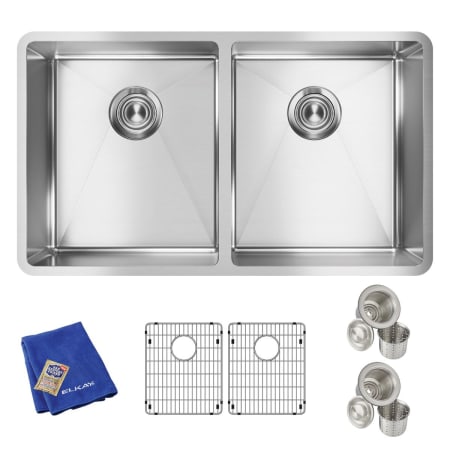 Elkay Crosstown 31-1/2" Undermount Double Basin Stainless Steel Kitchen Sink with Basin Rack and Basket Strainer Stainless Steel