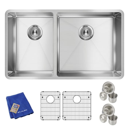 Elkay Crosstown 31-1/2" Undermount Double Basin Stainless Steel Kitchen Sink with Basin Rack and Basket Strainer Stainless Steel