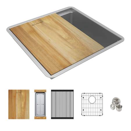 Elkay Crosstown 16 Gauge Workstation 18-1/2" x 18-1/2" x 8-3/4" Single Bowl Undermount Sink Kit Stainless Steel