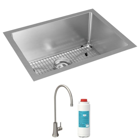 Elkay Crosstown 23-1/2" Undermount Single Basin Stainless Steel Kitchen Sink with Single Hole 1.5 GPM Water Dispenser, Basket Strainer, and Basin Rack Stainless Steel