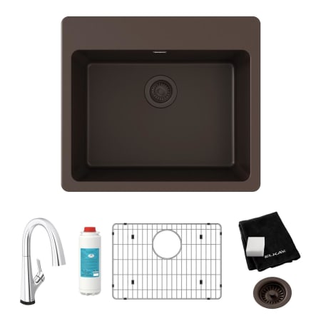 Elkay Quartz Classic 25" Drop-in Single Basin Quartz Kitchen Sink with Deck Mount 1.5 GPM Kitchen Faucet Mocha