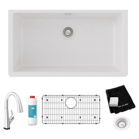Elkay Quartz Classic 33" Undermount Single Basin Quartz Kitchen Sink with Deck Mount 1.5 GPM Kitchen Faucet White