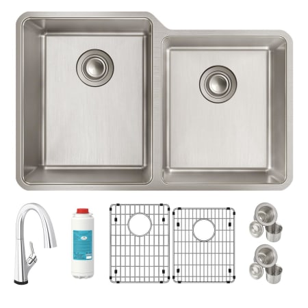 Elkay Lustertone Iconix 31-1/4" Undermount Double Basin Stainless Steel Kitchen Sink with Deck Mount 1.5 GPM Kitchen Faucet Stainless Steel