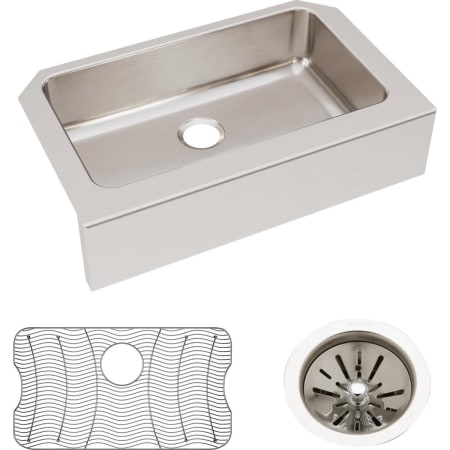 Elkay Lustertone 33" Farmhouse Single Basin Stainless Steel Kitchen Sink with Basin Rack and Basket Strainer Stainless Steel