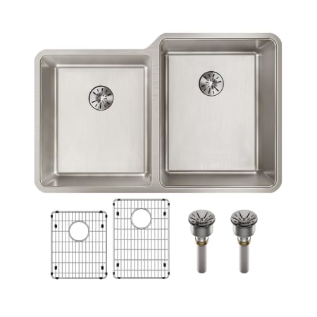 Elkay Lustertone Iconix 31-1/4" Undermount Double Basin Stainless Steel Kitchen Sink with Basin Rack and Perfect Drain - Left Small Basin Stainless Steel