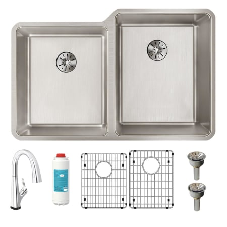 Elkay Lustertone Iconix 31-1/4" Undermount Double Basin Stainless Steel Kitchen Sink with Deck Mount 1.5 GPM Kitchen Faucet Stainless Steel