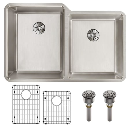 Elkay Lustertone Iconix 31-1/4" Undermount Double Basin Stainless Steel Kitchen Sink with Basin Rack and Perfect Drain - Right Small Basin Stainless Steel