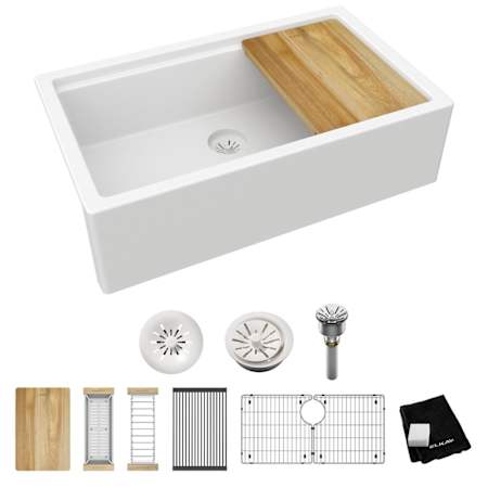 Elkay Quartz Luxe 35-7/8" Farmhouse Single Basin Quartz Composite Kitchen Sink Arctic Fox