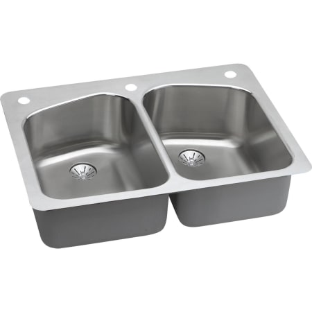 Elkay Lustertone 33" Drop In Double Basin Stainless Steel Kitchen Sink with Basket Strainer 1 Faucet Hole