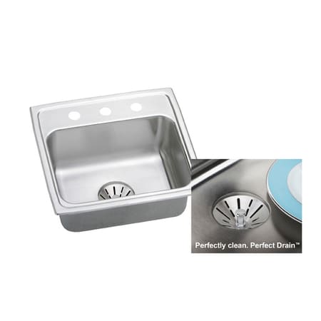 Elkay Gourmet 22" Single Basin 18-Gauge Stainless Steel Kitchen Sink for Drop In Installations with SoundGuard Technology - Perfect Drain Assembly Included 1 Faucet Hole