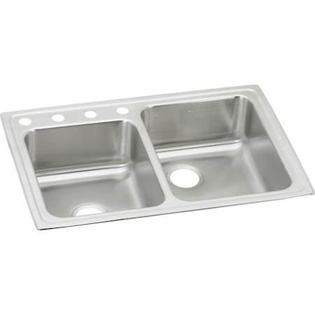 Elkay Gourmet Lustertone Stainless Steel 33" x 22" Double Basin Top Mount Kitchen Sink with Right Primary Bowl and 7-7/8" Depth LR250LS2