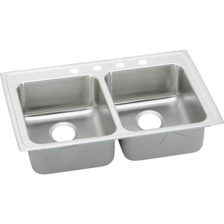 Elkay Lustertone 33" Drop In Double Basin Stainless Steel Kitchen Sink 1 Faucet Hole