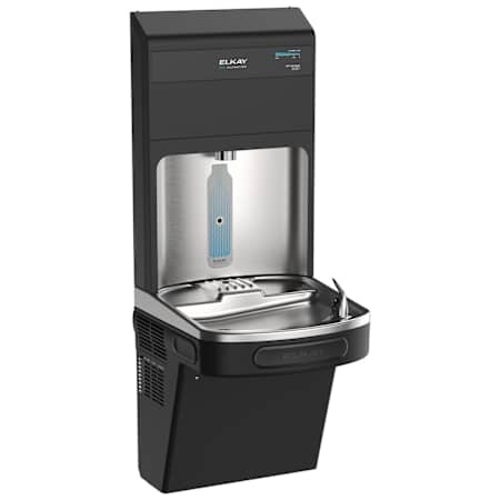 Elkay Pro Filtration Bottle Filling Station and ADA Refrigerated Cooler with Double Total PFAS, Lead Reduction Filter Black Stainless