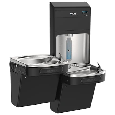 Elkay Pro Filtration Bottle Filling Station and Bi-Level ADA Refrigerated Cooler with Double Total PFAS, Lead Reduction Filter Black Stainless