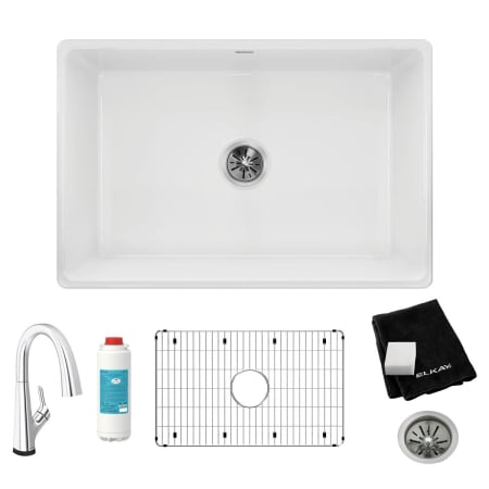 Elkay Fireclay 30" Farmhouse Single Basin Fireclay Kitchen Sink with Deck Mount 1.5 GPM Kitchen Faucet White