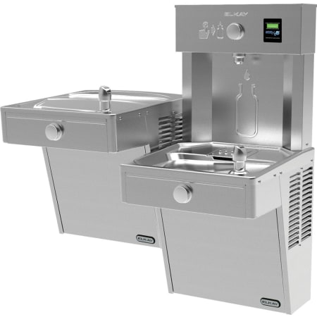Elkay EZH20 36-1/8" Wall Mounted Bi-Level Station Hands Free Bottle Filler Combo with Cooler - Vandal Resistant Bubbler and Outdoor Approved Stainless Steel