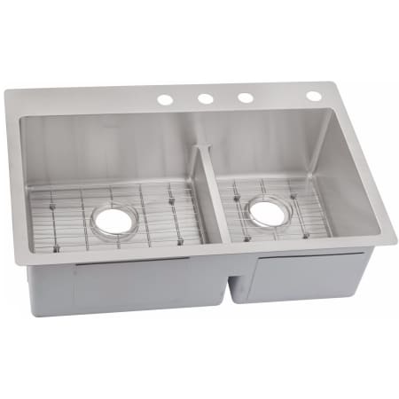 Elkay Crosstown 33" x 22" Double Basin Stainless Steel Kitchen Sink with Aqua Divide plus Sink Grids 4 Faucet Holes