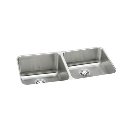 Elkay Gourmet Lustertone Stainless Steel 30-3/4" x 18-1/2" Double Basin Undermount Kitchen Sink with left Primary Bowl, and 10" Depth Euro