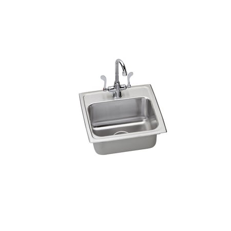 Elkay Utility Sink Topmount 18 Gauge Single Bowl Includes All Supply Lines (LR17161) and Utility Faucet Gooseneck Spout with Single Hole Concealed Deck Mount (LK500GN04T4) Stainless Steel